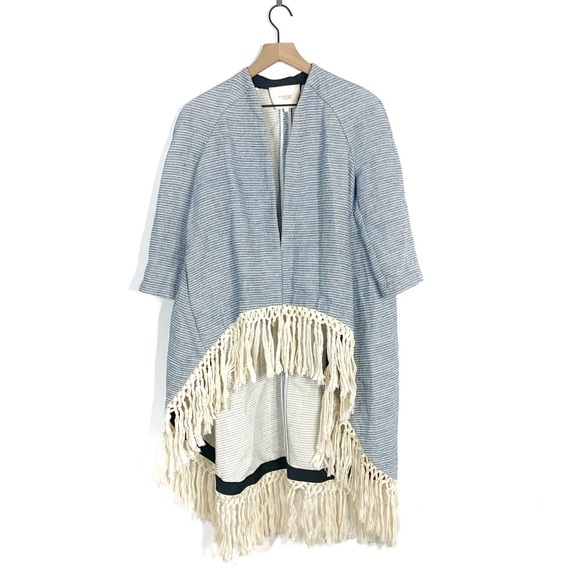 Maje Vitalo Tassel Fringe Linen Blend Tweed Jacket Boho - Picture 1 of 8